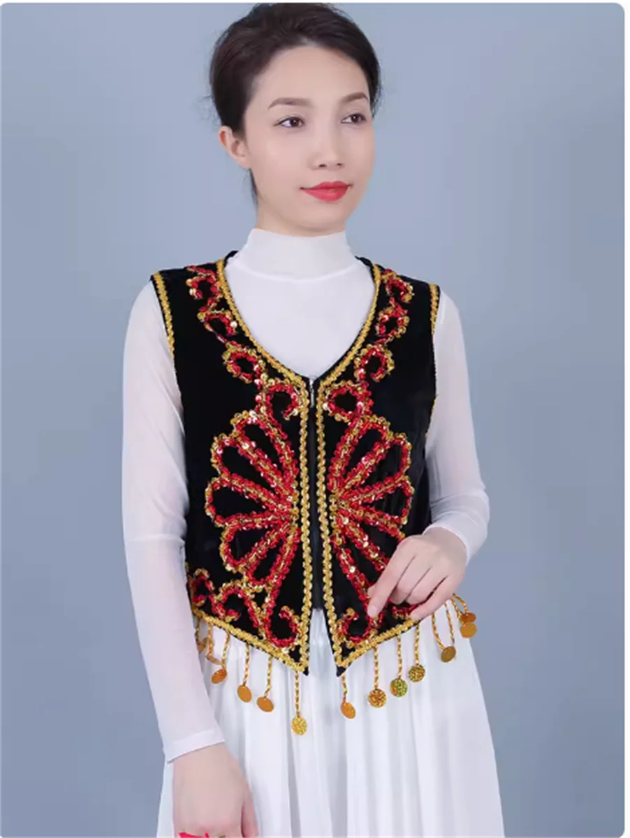 

Xinjiang Dance Performance Costume Women's Gold Velvet Warm Edition Hand Embroidered Vest