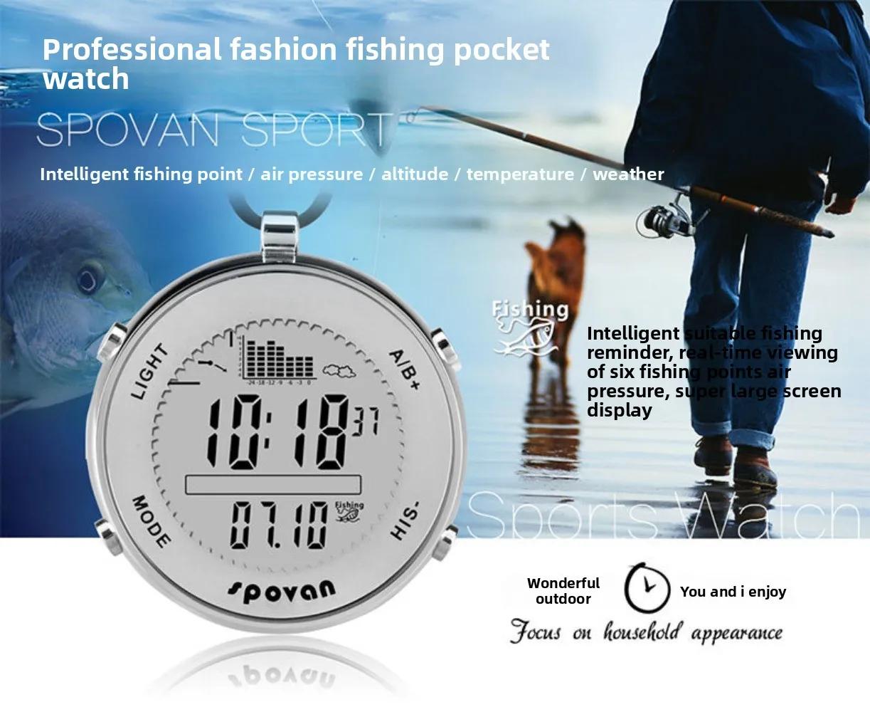 Spovan SPV600 Waterproof Digital Fishing Barometer Unisex Pocket Watch Suitable for Climbing Running and other Outdoor sports