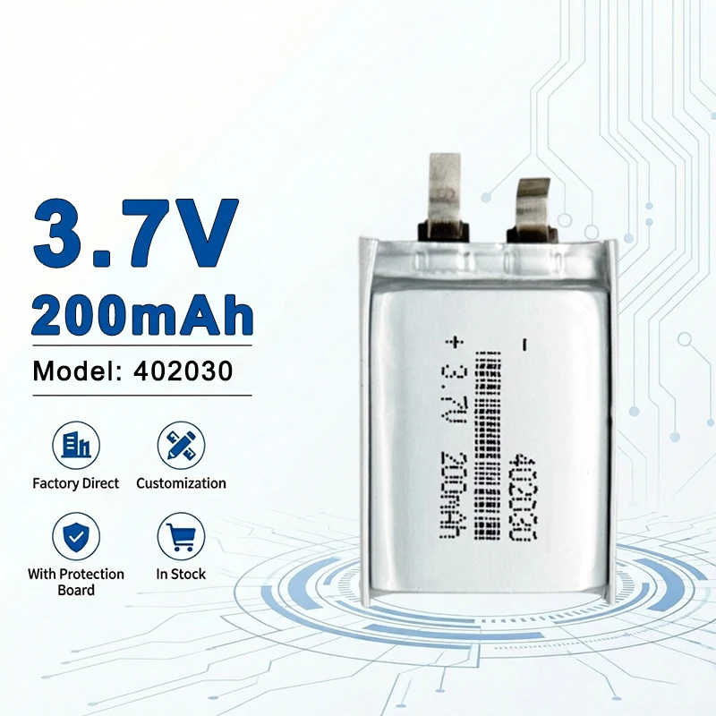 

402030 3.7V 200mAh Rechargeable Li-Polymer Battery for Smart Wearable and Mini Electronic Devices 402035 402050 402060 402248