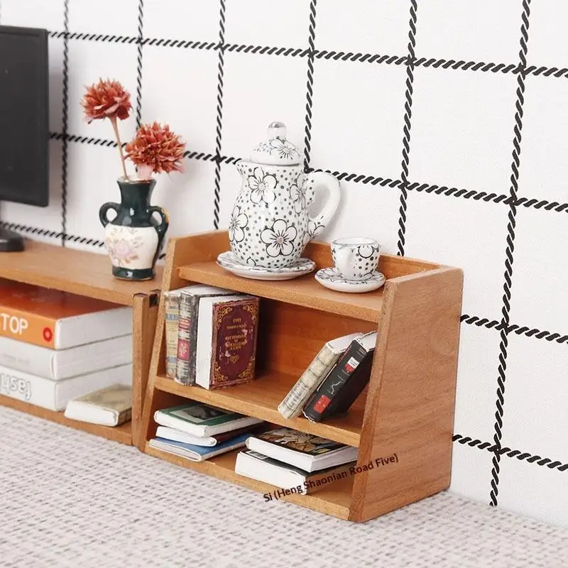 【BS】1 Peça 1:12 Mini Estante de Exibição em Madeira de Cerejeira para Casa de Bonecas, Rack de Armazenamento Miniatura, Móveis para Casa de Bonecas, Brinquedos Modelo