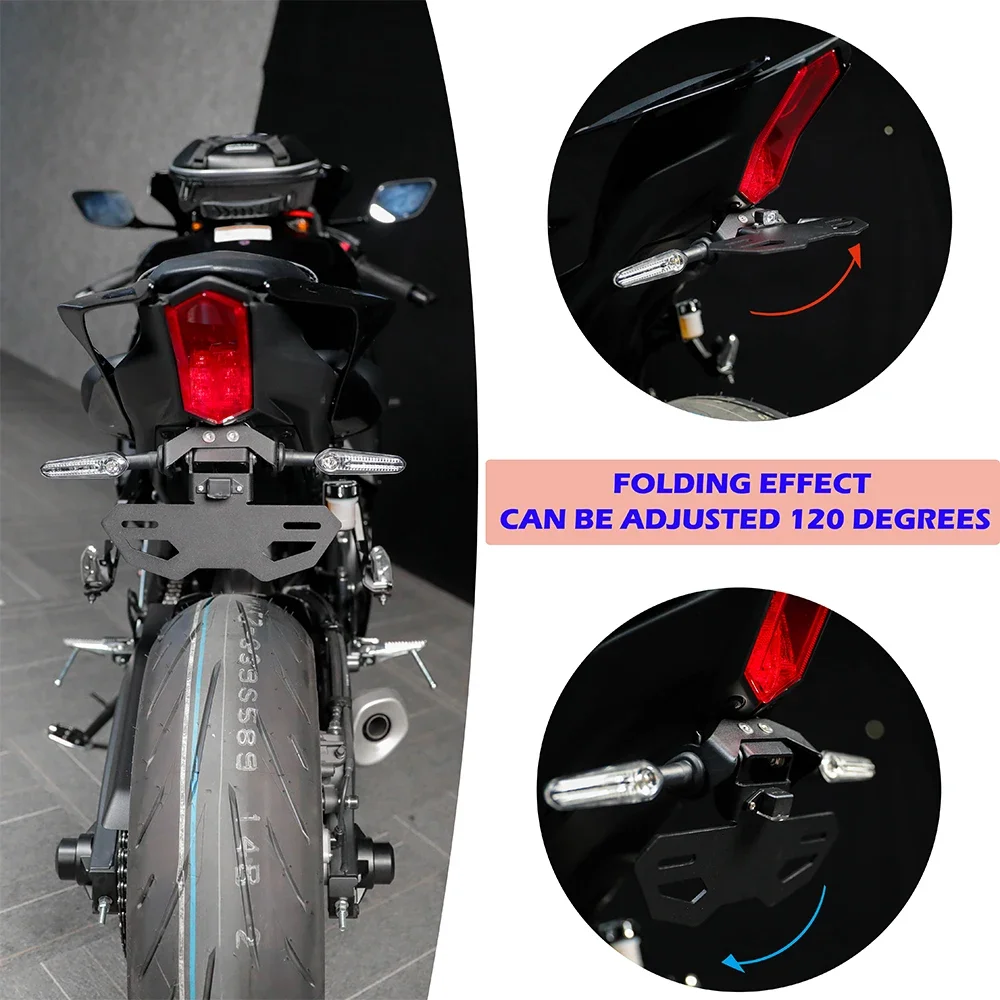 YZFR7 For YAMAHA YZF MT07 FZ07 2024 Motorcycle License Plate Holder Tail Tidy Turn Signal Light LED Accessories Frame Adjustable