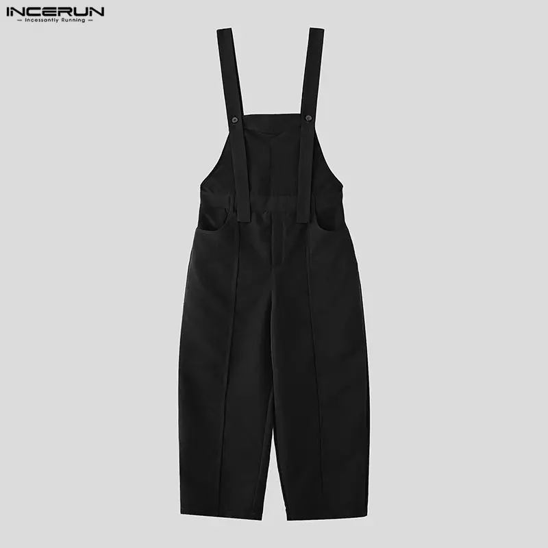 INCERUN Herren-Jumpsuits, einfarbig, ärmellos, mit Trägern, Overalls für Herren, Übergröße, Streetwear, 2026, modisch, lässig, mit weitem Bein