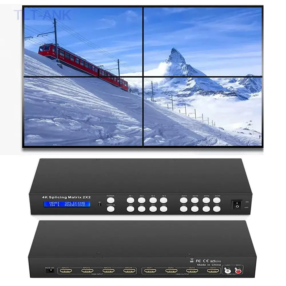 4K 2x2 Video Wall Controller, 4 in 4 out HDMI Video Image Processor 2X2,4 HDMI Input 4 HDMI Output, 8 Modes,Support 180º Rotatio