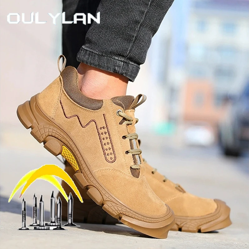 

Oulylan Men Wear Resistant Safety Shoes Anti Puncture Work Boots Comfy Anti Slip Sneakers Steel Toe Anti Smashing Labor Footwear