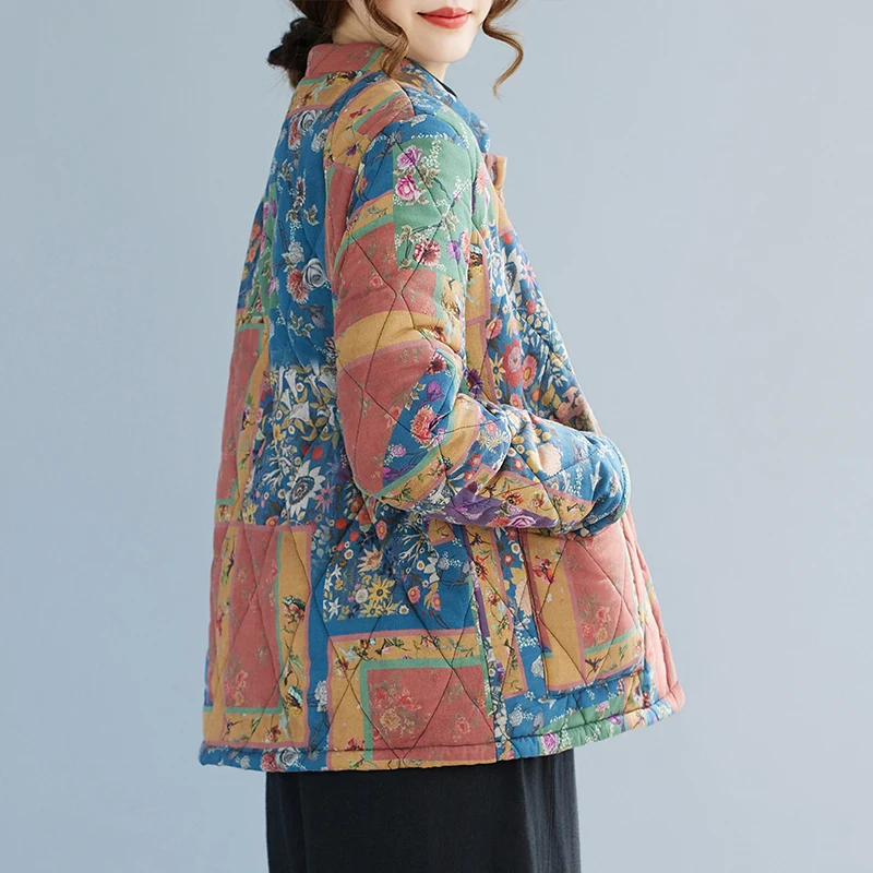 Cárdigan ligero con forro de Fce para mujer, abrigo con cuello levantado y estampado de ort, ropa de algodón cálida de invierno, corte recto informal