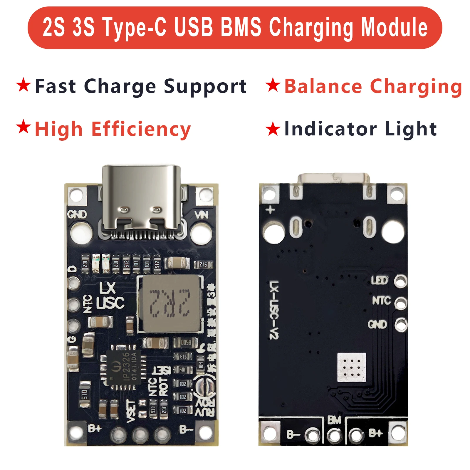2S 3S Lithium Battery Charging Board Type-C 15W 8.4V 12.6V Boost Module with Balanced Fast Charge QC for DIY BMS 1.5A Board