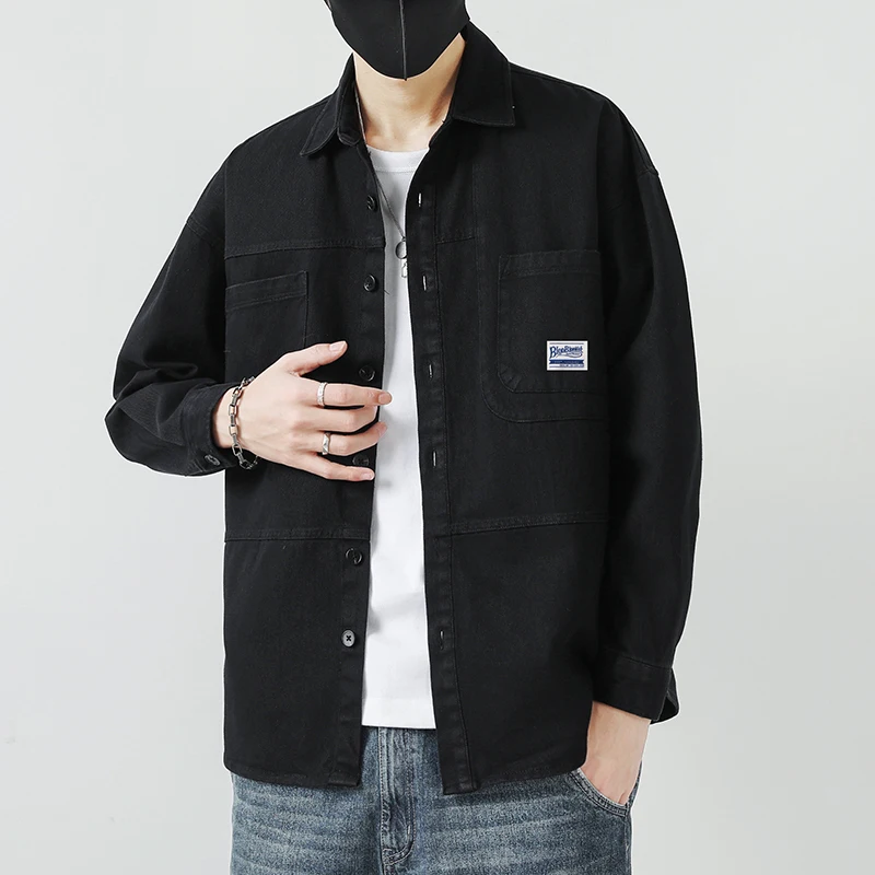 Spring Men's Jacket Solid Color Breathable Outdoor Bicycle Multi Pocket Tactical Windproof Coat Minimalist Men's Long sleeved