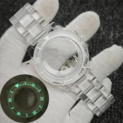 40mm Transparent Watch Case Set Green Luminous Case Acrylic Plastic Case for NH35/NH36 Movement Transparent Strap