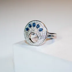 925 Sterling Silver Rings Blue Sapphire Ring Hollow Design Full Zircon Birthday Gift