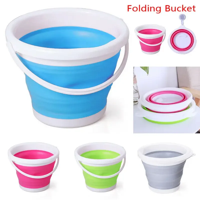 10L Lid Collapsible Bucket Portable Folding Bucket Silicone Car Washing Bucket Children Outdoor Fishing Travel Home Storage