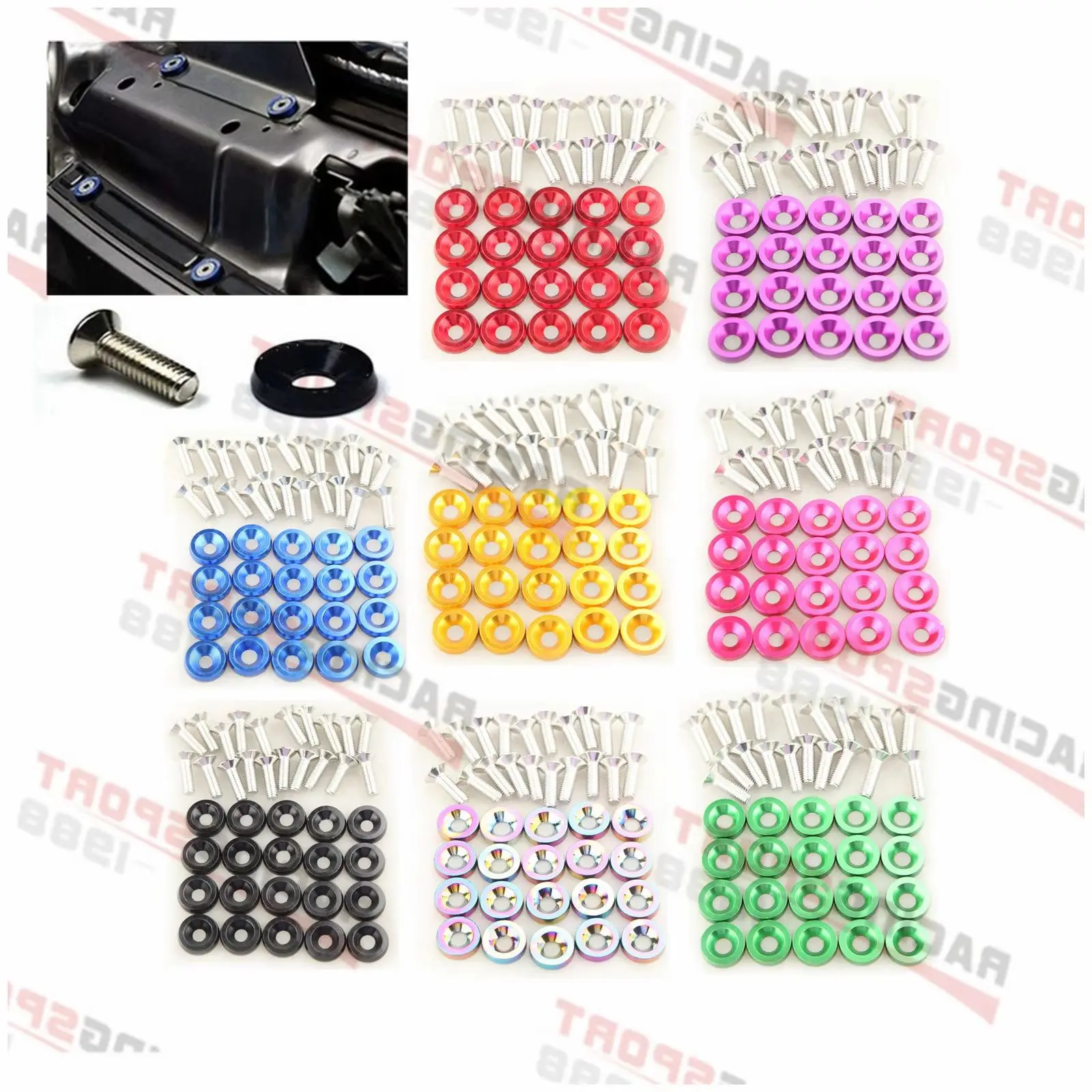 

20PCS Billet Aluminum Fender/ Bumper Washer/ Bolt Engine Bay Dress Up Kit Pink/Black/Neo/Golden/Silver/Red/Blue/Green/Purple/Tan