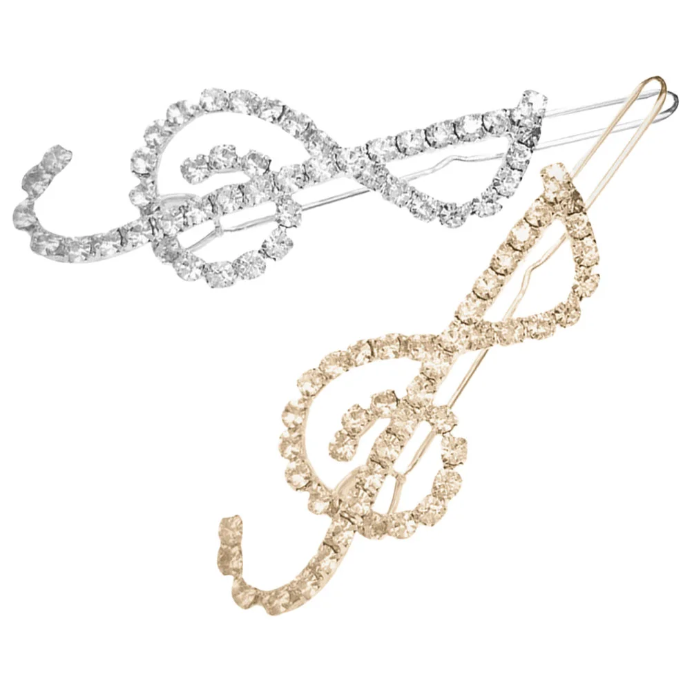 

2 Pcs Gem Musical Note Hairpin Vacation Rhinestones Accessories for Wedding Metal Bow Pins Women