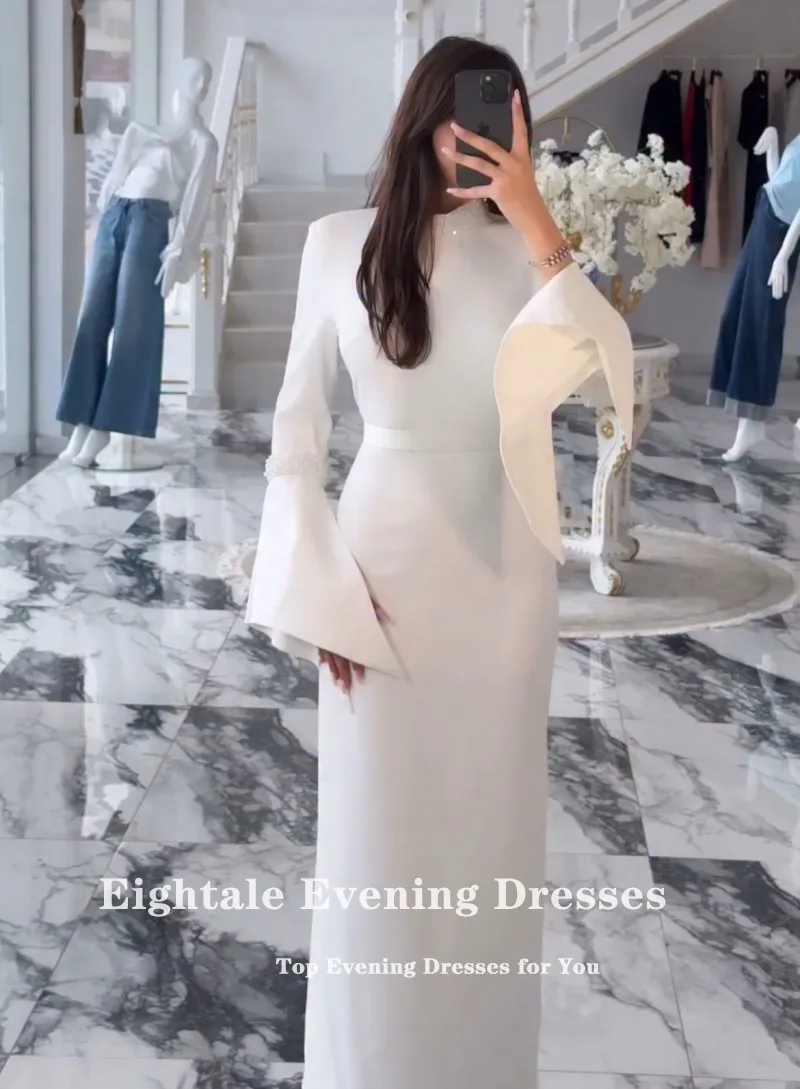 Eightale Arabic Wedding Dresses O-Neck Customized High Neck Beaded Mermaid Bridal Gowns Long Sleeves Satin vestidos de novia