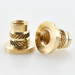 Brass Hot Melting Insert Knurled Flange Nut Thread Heating Molding Injection Embedment T-type Nuts Electrical M2 M3 M4 M5 M6 M8