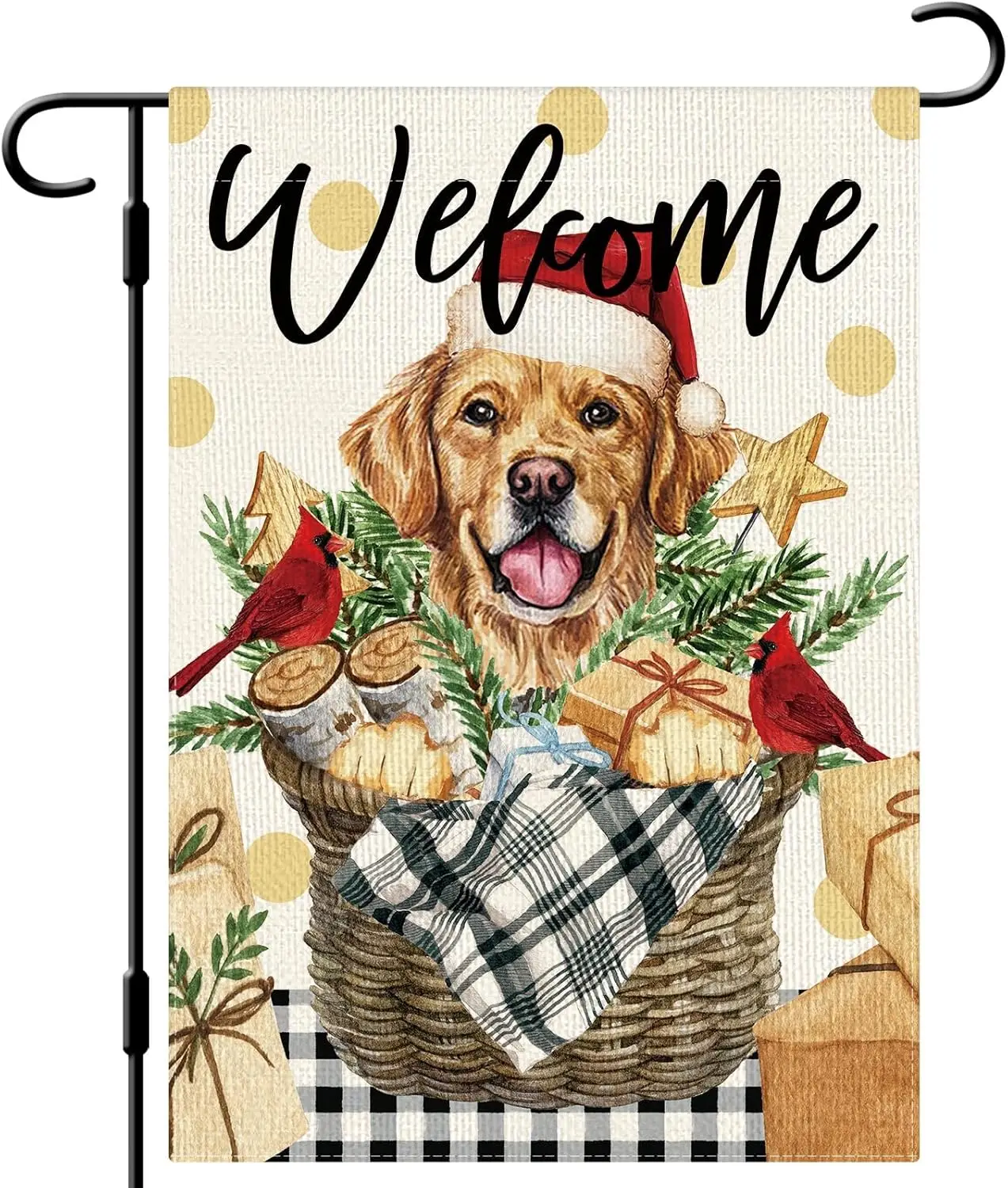 DLZDN Christmas Welcome Golden Retriever Garden Flag Dog Cardinal Garden Flag 12×18 Inch Double Sided Vertical Rustic Farmhouse