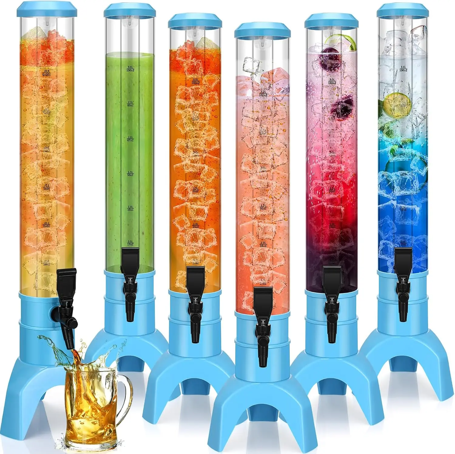 6 Pcs Mimosa Tower Dispenser Mimosa Tower with Ice Tube and Bottomless Beer Margarita Beverage Drink Tabletop Liquor Dispenser