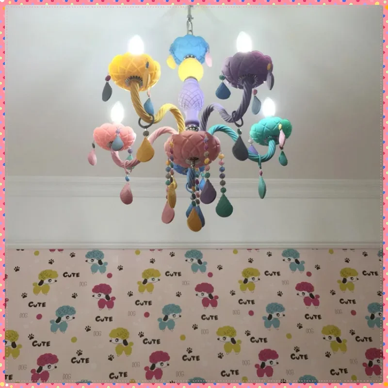 Nordic Regenboog Kaars Hanglamp Macaron Lampenkap Prinses Slaapkamer Decoratie Kinderen Kroonluchters Voor Woonkamer Decor