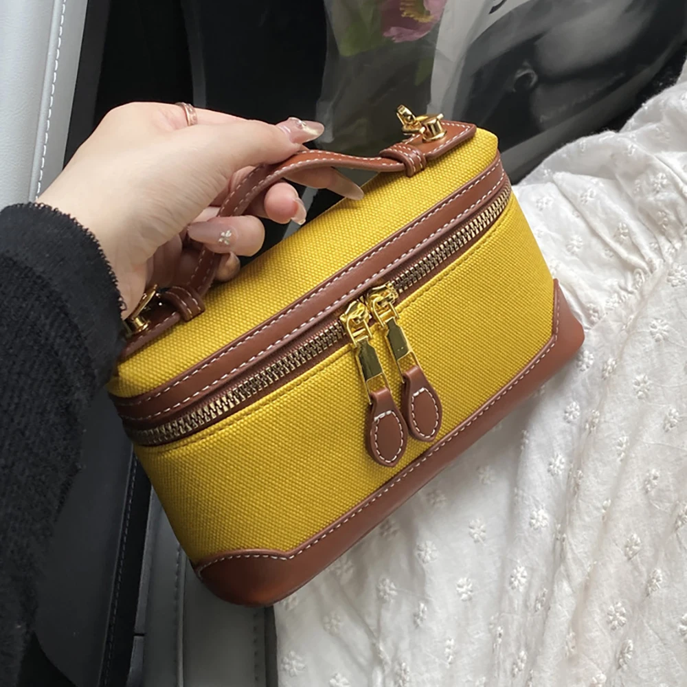 

Ретро модная ручная сумка-коробка, женские сумки на одно плечо, новинка 2025 года, парусиновая маленькая квадратная сумка через плечо контрастного цвета