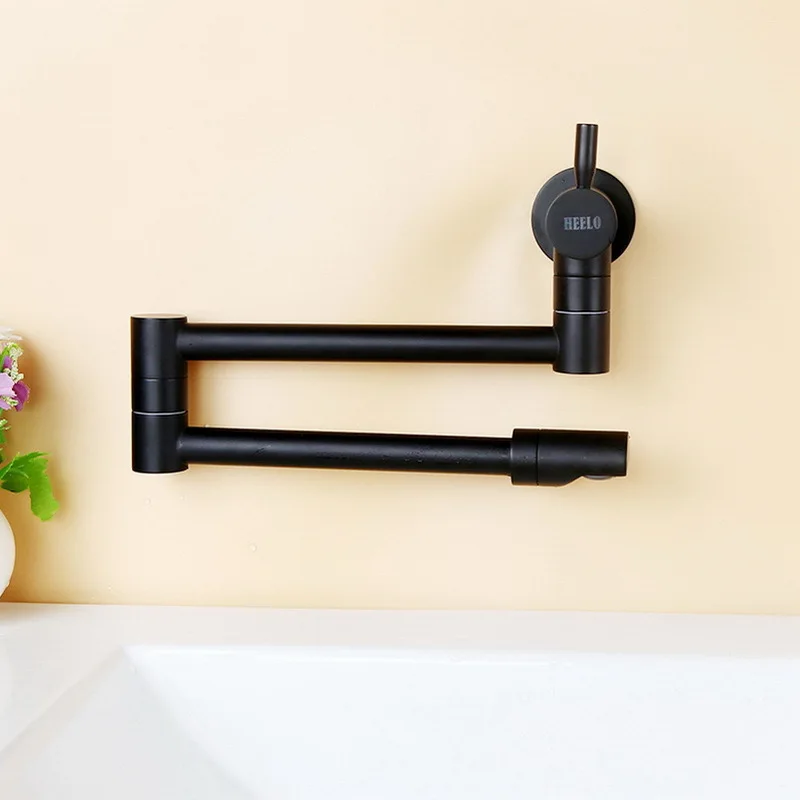 

Black folding faucet, single cooling copper wall, mop pool, wall mounted telescopic stove, splash proof rotating