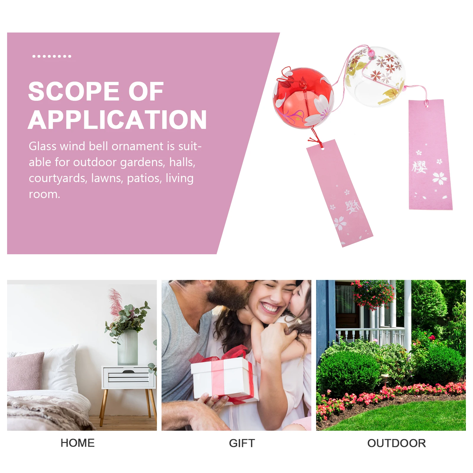 

2Pcs Glass Wind Chime Japanese Style Creative Decorative Bell Pendant for Garden Courtyard Home Decor Glass Wind Chime