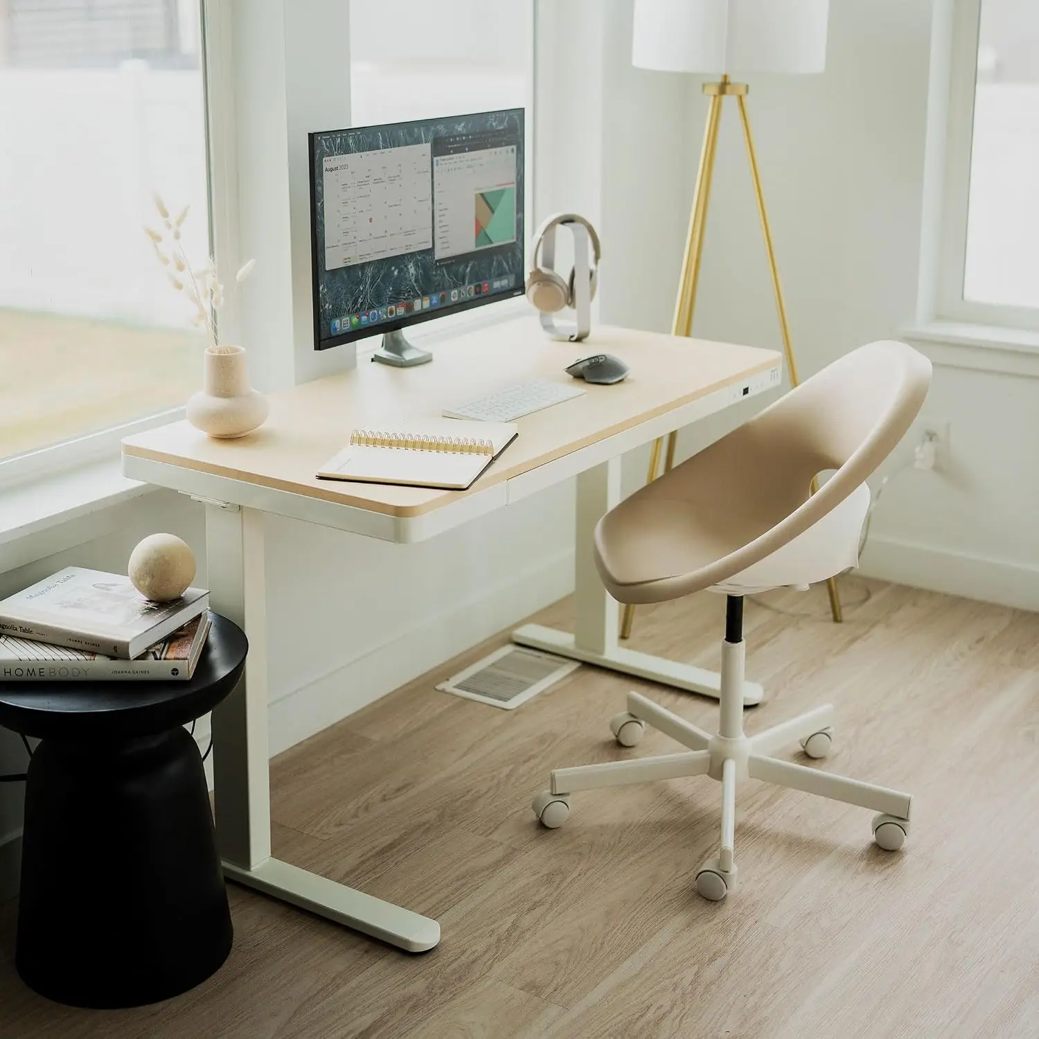 Electric Standing Desk With Drawer Adjustable Height Sit-Stand Home Office Desk 47x28 Inch White Maple Top, Customized