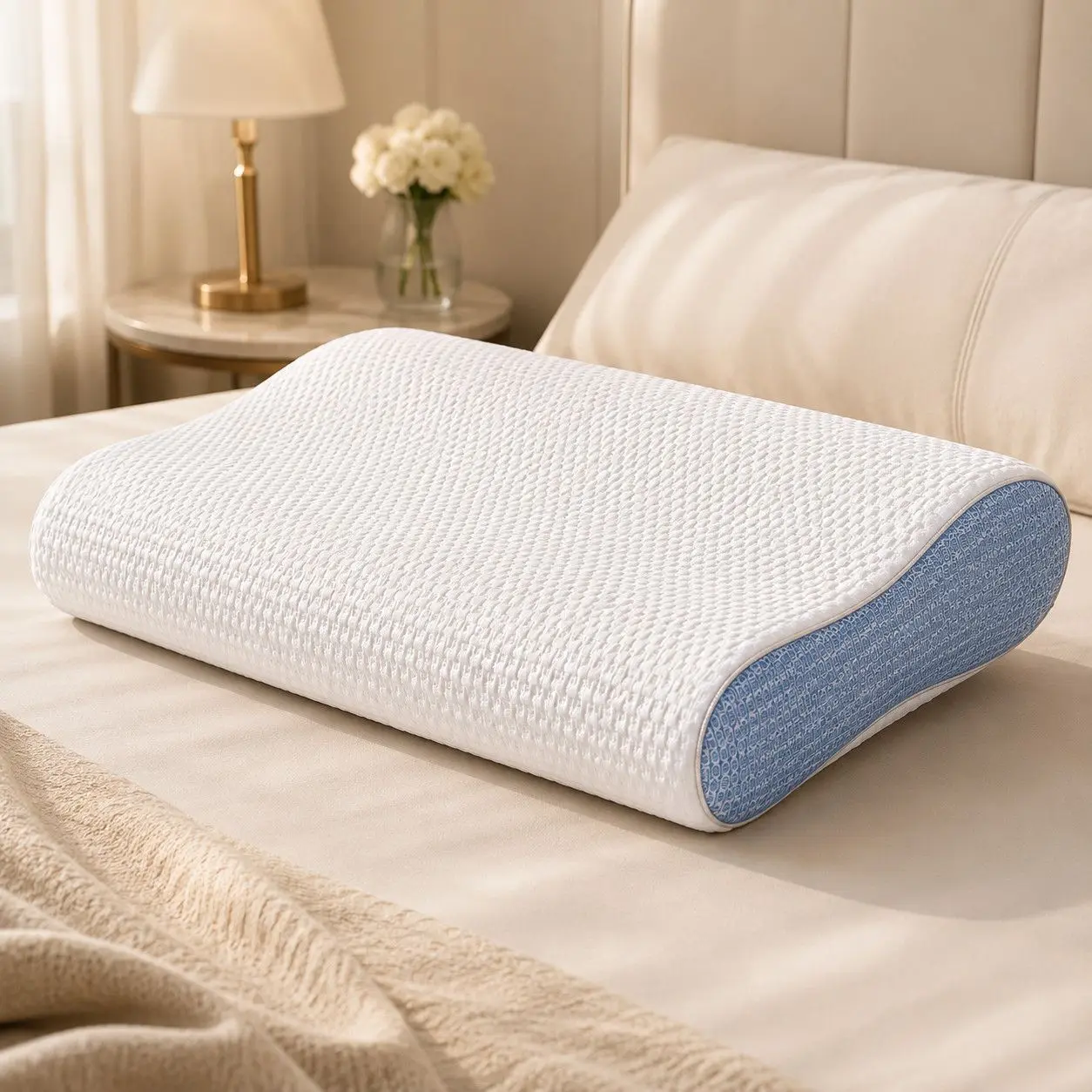 Ergonomic Contour Memory Foam Pillow Cervical Neck Support Orthopedic For Side Back Stomach Sleepers Breathable Knitted Cover