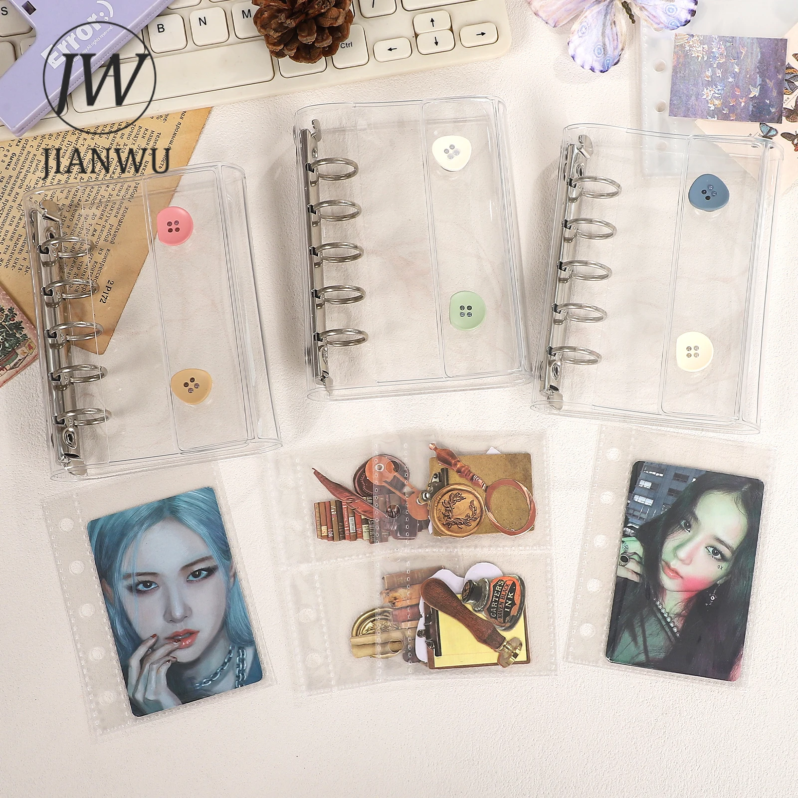

JIANWU M5 Transparent PVC Five-hole Double-buckle Mini Loose Leaf Storage Book Creative DIY Journal Student Supplies Stationery