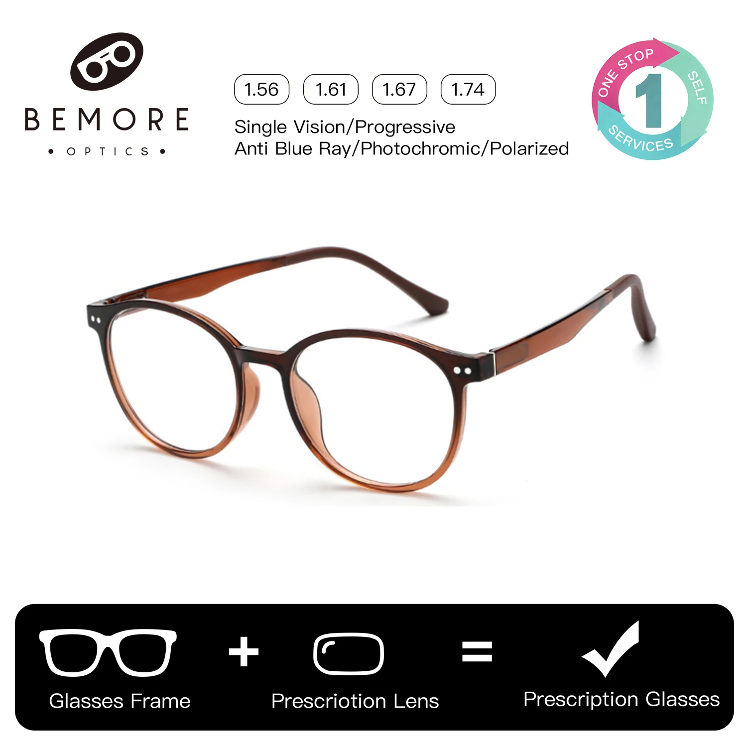 

BEMORE Women Round Clip on Prescription Glasses Acetate Polarized UV400 Magnetic Sun Cover Optical Ladies Eyewear
