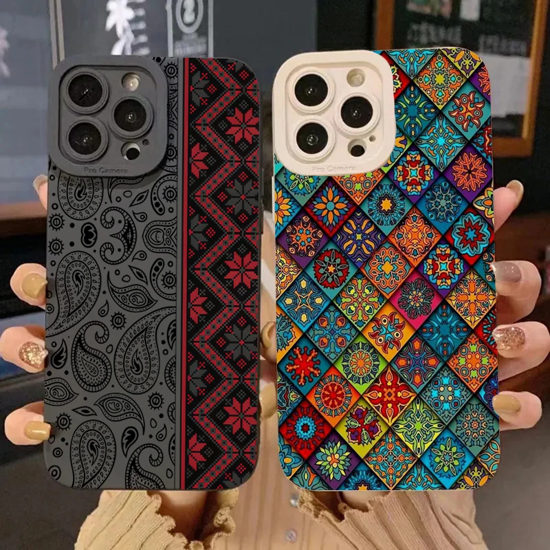 Vintage Totem Pattern Phone Case For iPhone 16 15 Pro Max 14 13 12 11 Pro 7 8 Plus 16E XR X XS Shockproof Silicone Soft Cover