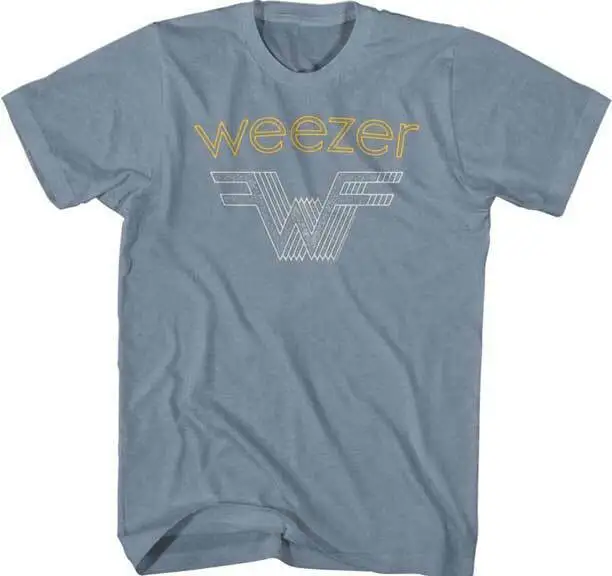 Weezer T-Shirt Rock Band Men's Official Flying W New Indigo Cotton Heather Logo