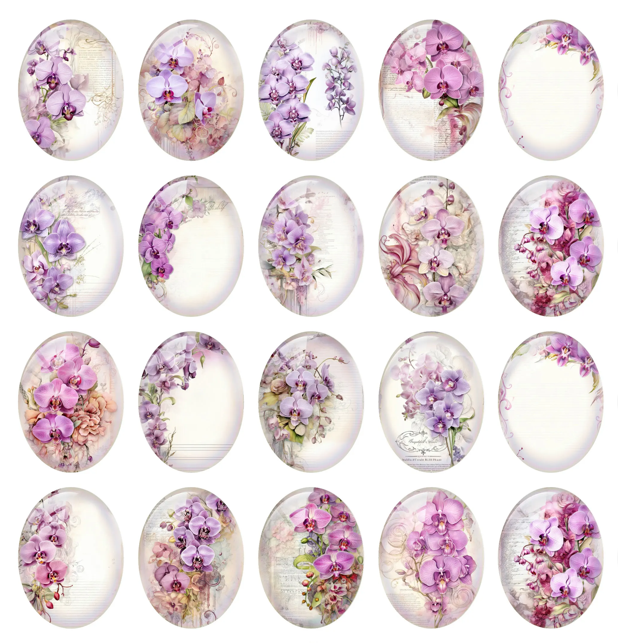 10pcs/lot Moth Orchids Purple Flower Oval Photo Glass Cabochon Flatback Demo Flat Back Cameo For Diy Jewelry Making Supplies