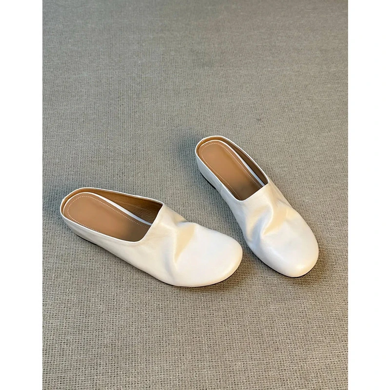 Soft Leather Edition~French Minimalist Mule Slip-on Lazy Half-slippers, Height-increasing Closed-toe Sandals