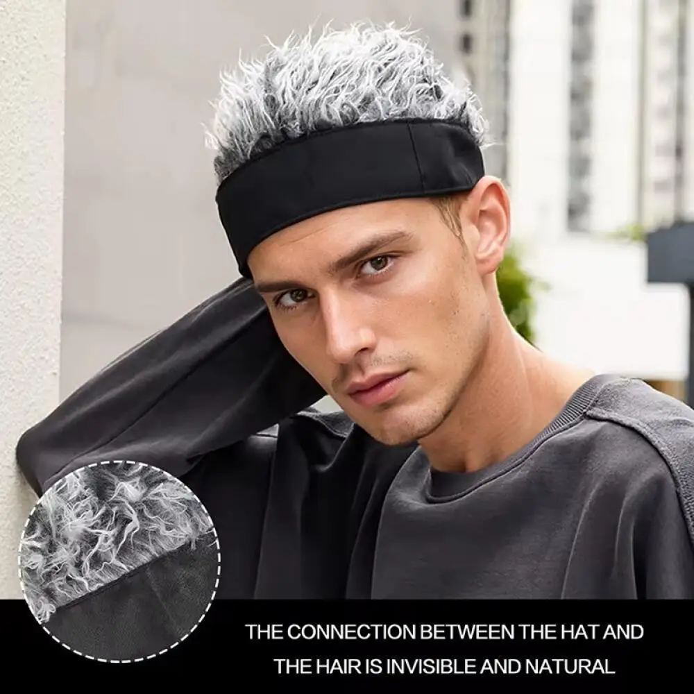 Unisex Wig Hat with Fake Gray Spiky Hair and Beanie