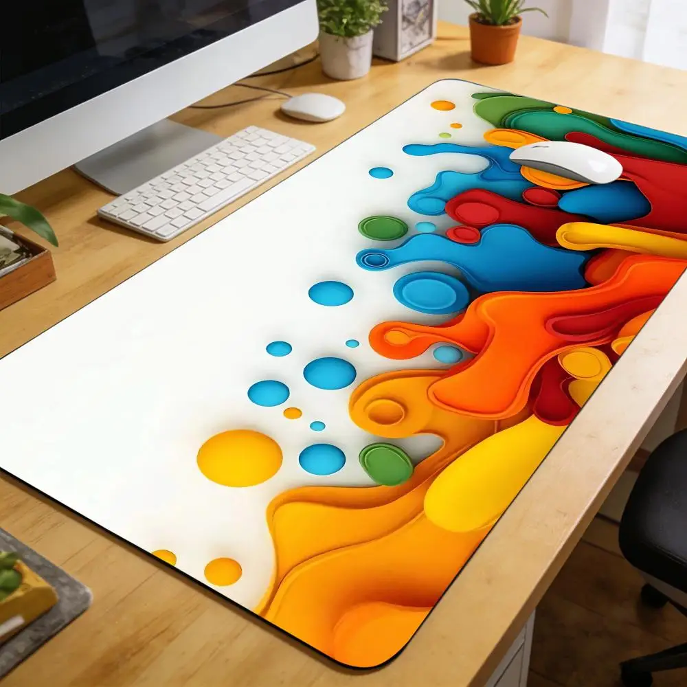 

Многоцветный абстрактный коврик для мыши, увеличенный, с прошитыми краями и легко моющейся нескользящей основой для офиса и игр