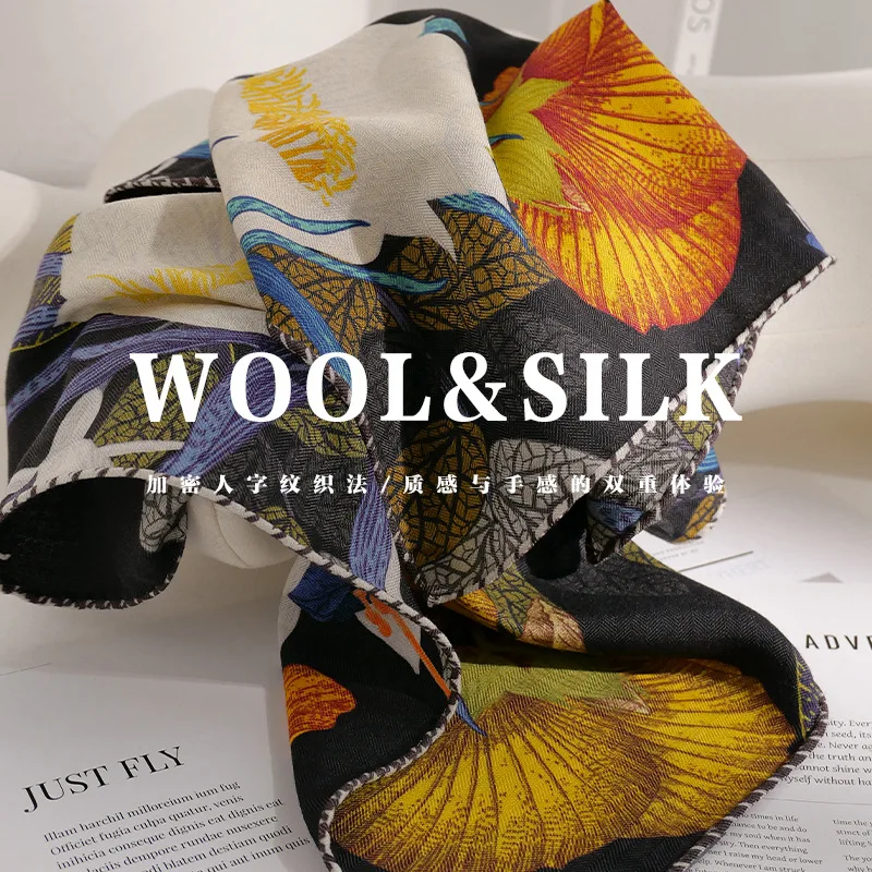 

70% шерсть, 30% натуральный шелковый шарф для женщин, шали, шарфы, пашмина, женский хиджаб, бандана, буфанда, пончо, квадратное, элегантное, 65 см