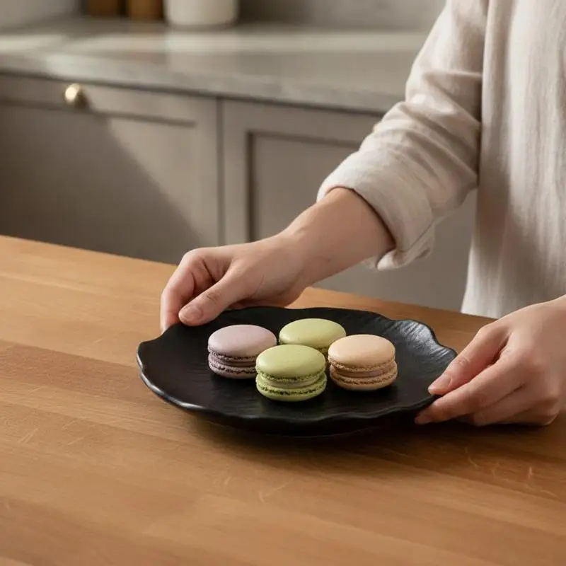 Ceramic Serving Plates With Matte Frosted Surface And Wavy Edge For Kitchen Snacks Desserts Fruits Sushi