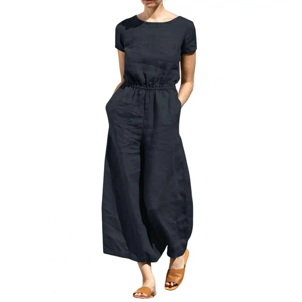 Women Jumpsuit Fashion Back Button Loose Jumpsuit Summer Loose Wide Leg Lady Romper Clothes for Going Out