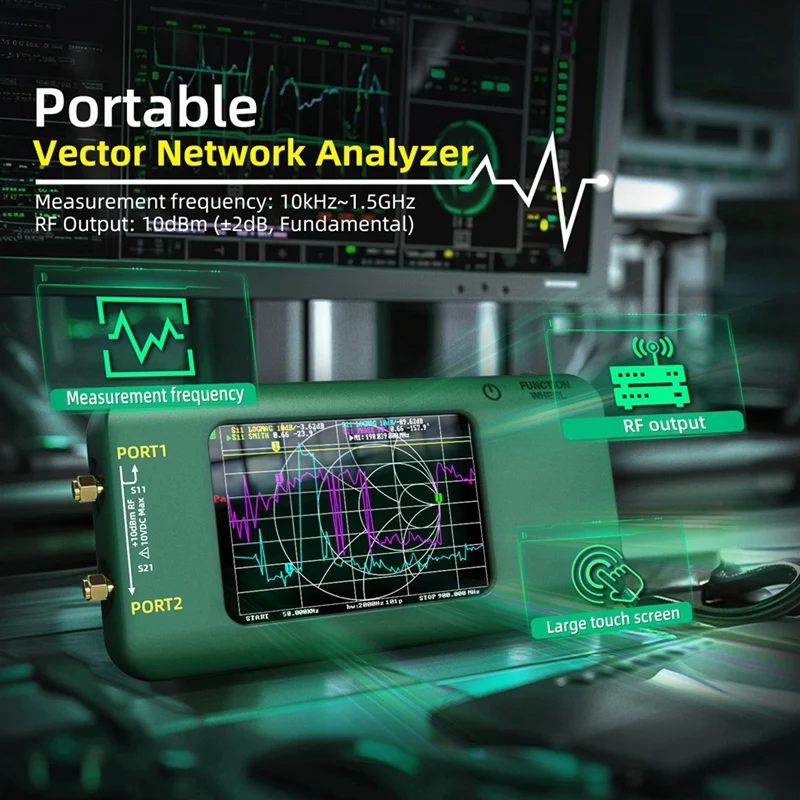 أفضل العروض محلل شبكة Nanovna Vector المحمول 3.98 بوصة تعمل باللمس 10 كيلو هرتز - 1.5 جيجا هرتز MF VHF UHF SHF محلل هوائي