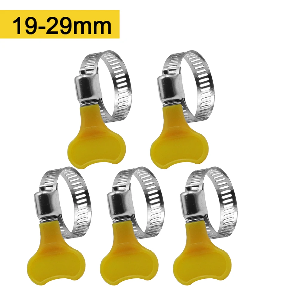 

5pcs Stainless Steel 10-38mm Adjustable Yellow Plastic-Handle Hand Wriggle Hose Clamps Pipe Clip Hose Clamp