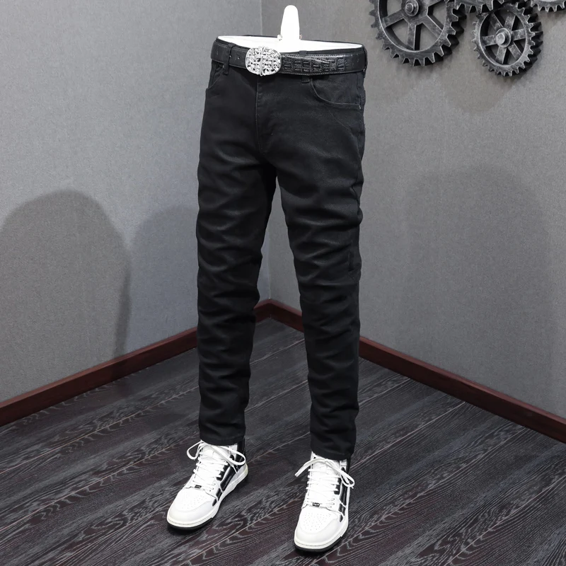 

Italian Fashion New Men's Jeans Washed Nostalgic Elastic Slim Fit Retro Black Jeans High Quality Pants Y2K