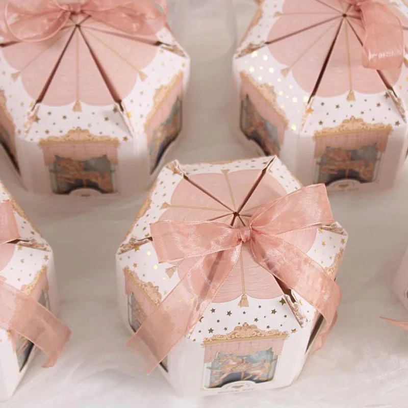 3pcs Carousel Paper Gift Box Wedding Favors And Gifts Party Baby Shower Candy Packaging Birthday Party Decorations Present Boxes