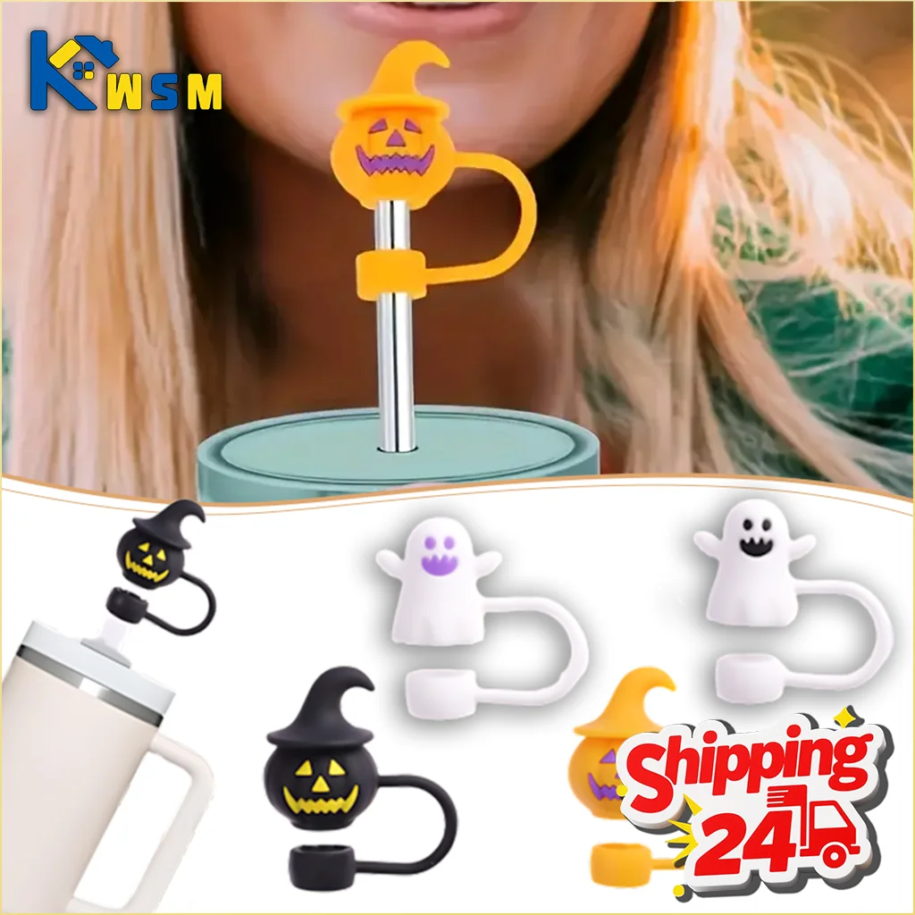 4–40 Stück Halloween-Strohhalmdeckel für Tassen, 8–10 mm, Kürbis-Geist-Staubstopper, Becher-Strohhüllen für Urlaub, Trinkgeschirr, Dekor