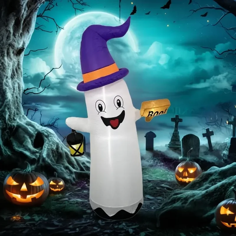 Cross-border best-selling inflatable pumpkin ghost Halloween decorations 1.8m polyester fiber, suitable for holiday party