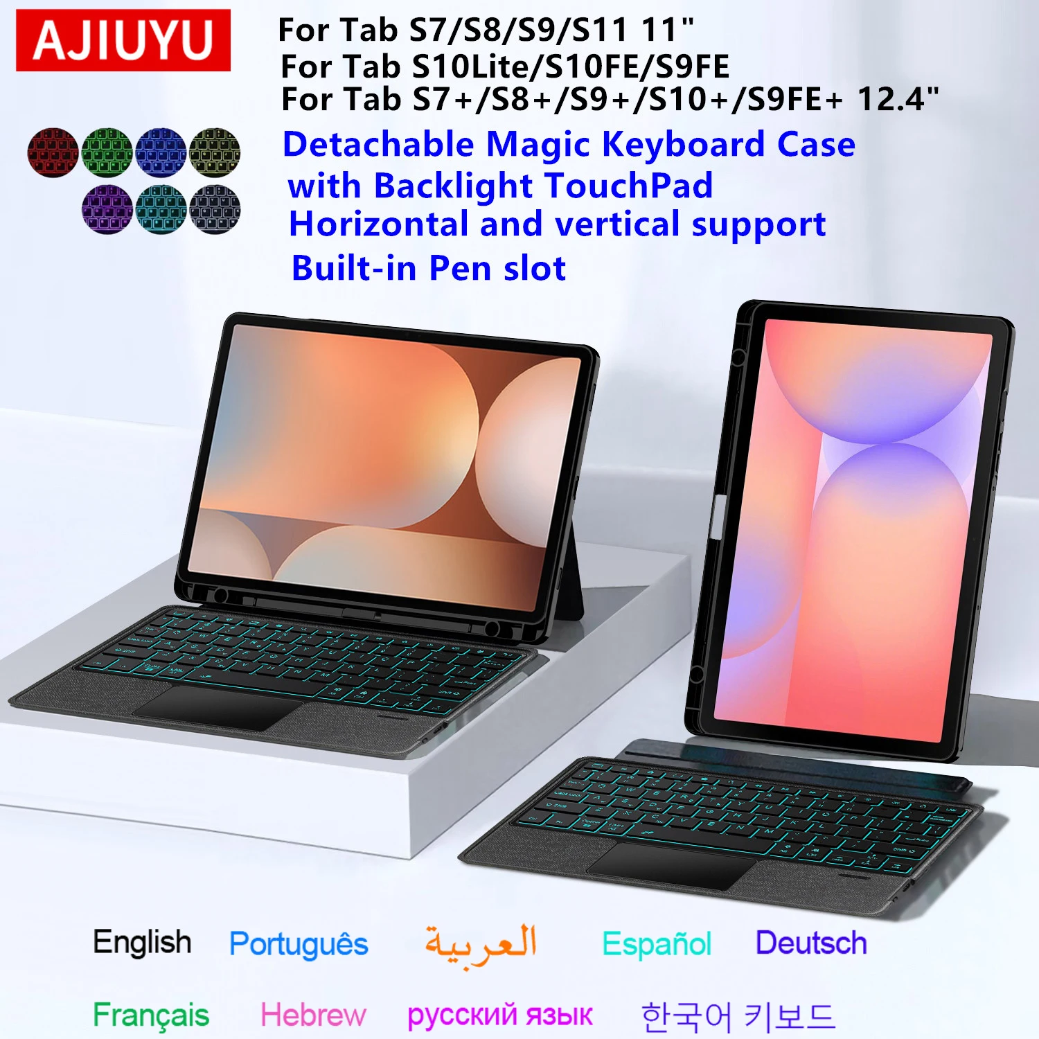 TouchPad-Hintergrundbeleuchtete Tastaturhülle für Samsung Galaxy Tab S10 Lite S9 FE S8 S10 Plus S11 11" 12.4" Abnehmbare Magic Keyboard-Abdeckung
