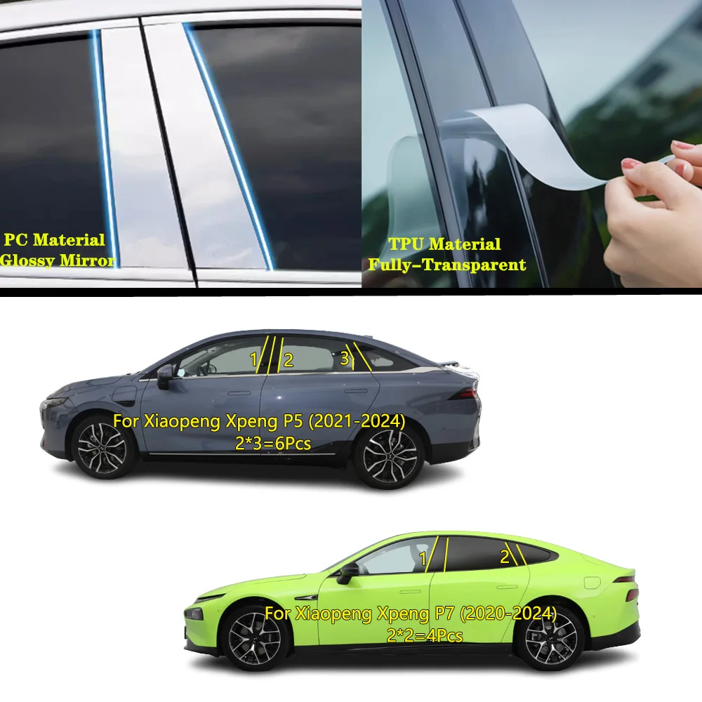 

For Xiaopeng Xpeng P5 P7 2020 2021 2022 2023 2024 Car TPU/Glossy Mirror Pillar Post Cover Door Trim Window Sticker Accessories