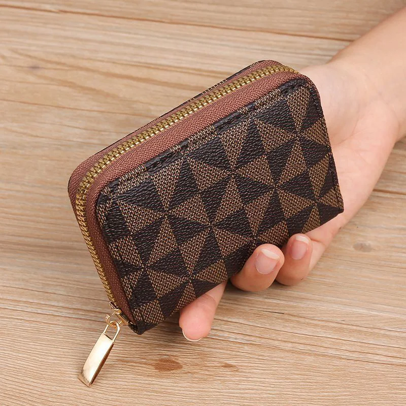 Fashionable Geometric Pattern PU Leather Multi-card Slots Zipper Coin Purse, Unisex Portable Card Holder & Wallet