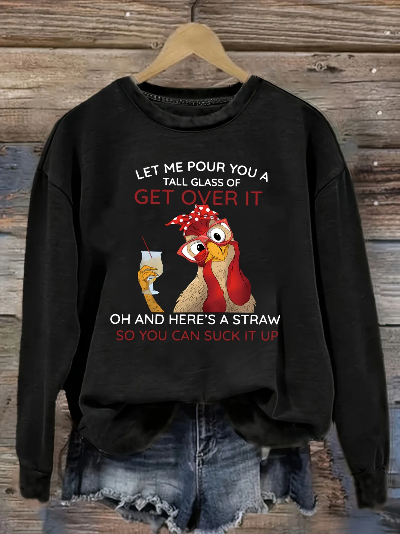 Women's Casual Long Sleeve Crew Neck T-Shirt Let Me Pour You Get Over It Design, Round Neck Women's Clothing, Machine Washable, Slightly Elastic, Loose Fit, Spring Autumn Winter Women's T-Shirt, Halloween Costume Outfit