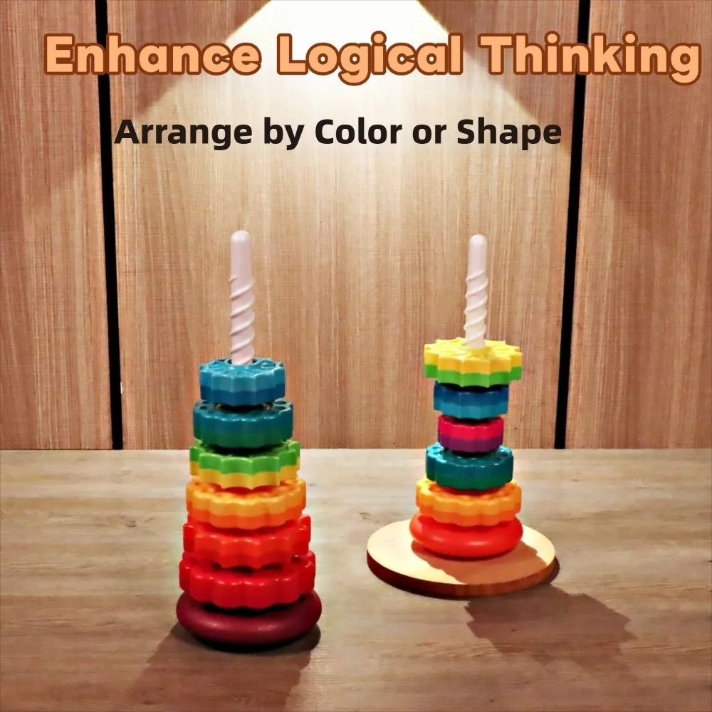 Montessori Rotating Rainbow Tower Spinning Safety Baby Stacking Puzzle Toys Environmental Protection Early Educational