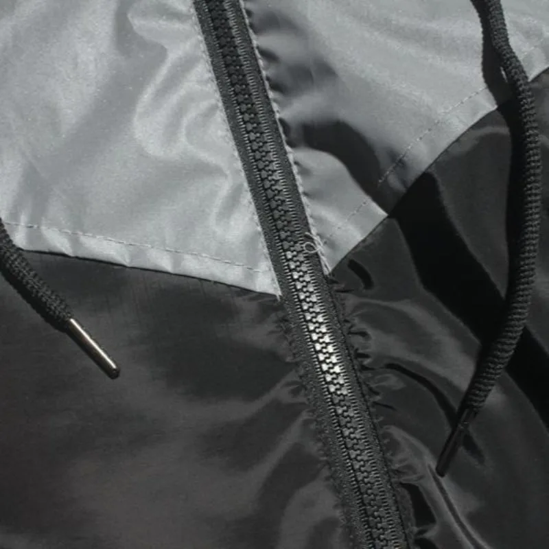 Men Hooded Reflective Jacket Light Up Patchwork Windbreaker Spring Autumn Thin Coat Cycling Running Sportswear Outdoor Jogging