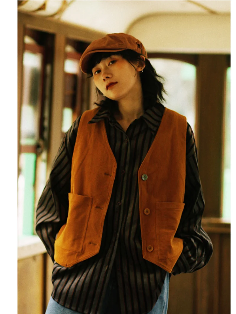 

Women's Vest Corduroy Solid Color V-Neck Autumn and Winter Cold Protection and Warmth 2023 New Promotions